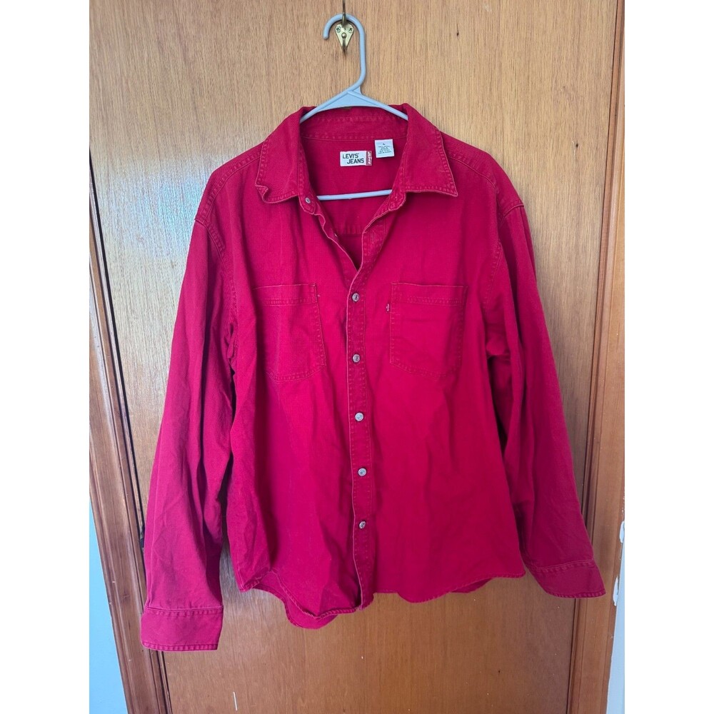 LEVI’S Men’s Jeans Red Denim Shirt Mens Large L Red Tab 100% Cotton 90s